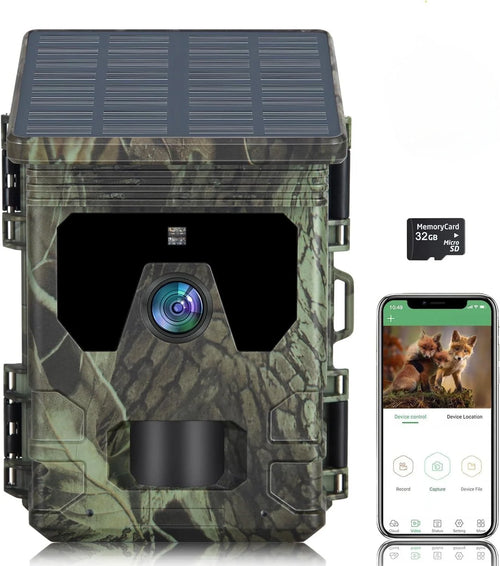 Wildkamera Solar 4G mit 4K-HD-Display, Nachtsicht, SMS-Steuerung + 128 GB Speicherkarte