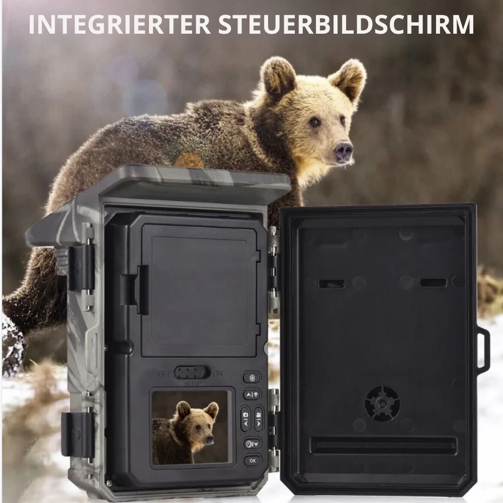 Wildkamera Solar 4G mit 4K-HD-Display, Nachtsicht, SMS-Steuerung + 128 GB Speicherkarte