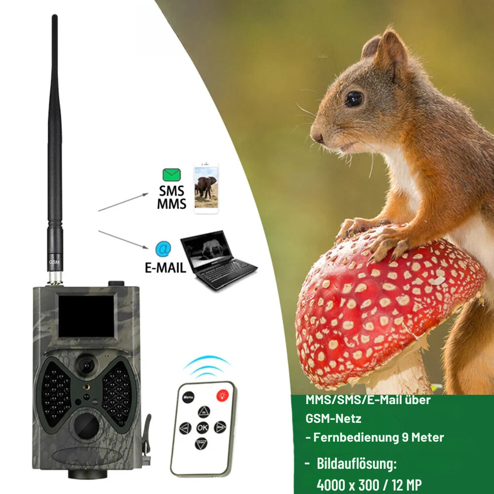 Wildkamera mit SIM-Karte, SMS-Funktion und Abonnementfreier Überwachung