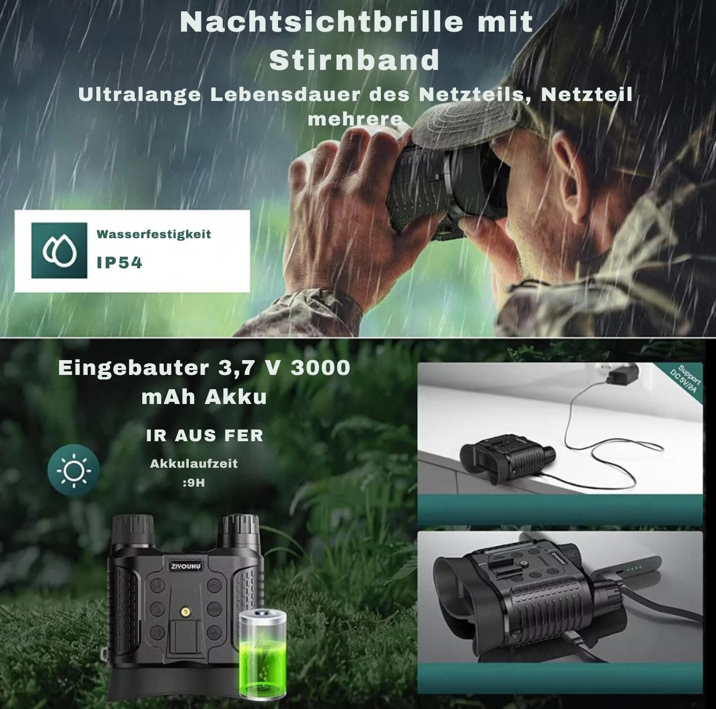 Nachtsichtgerät 8X 4K mit Kopfhalterung militär – Infrarot, Jagd NV400